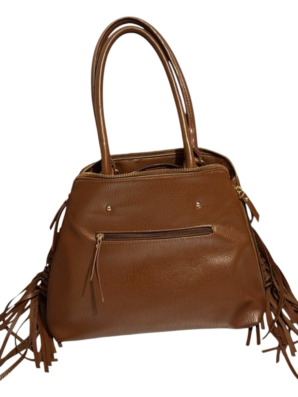 Fringed Brown Side Zip Leather Shoulder Bag - Picture 5 of 10